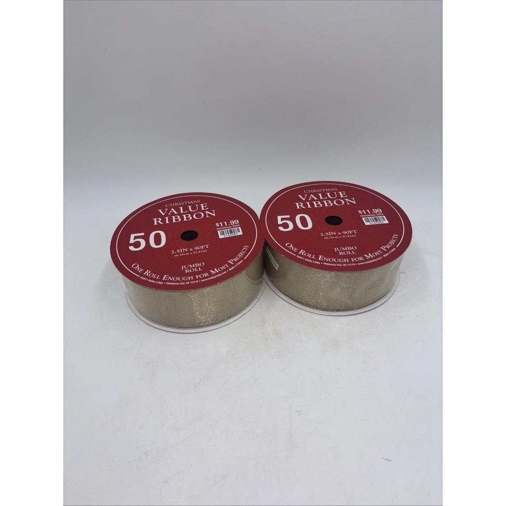 NEW Jumbo  roll wired edge ribbon 2.5" x 90' gold metallic Hobby Lobby Set Of 2
